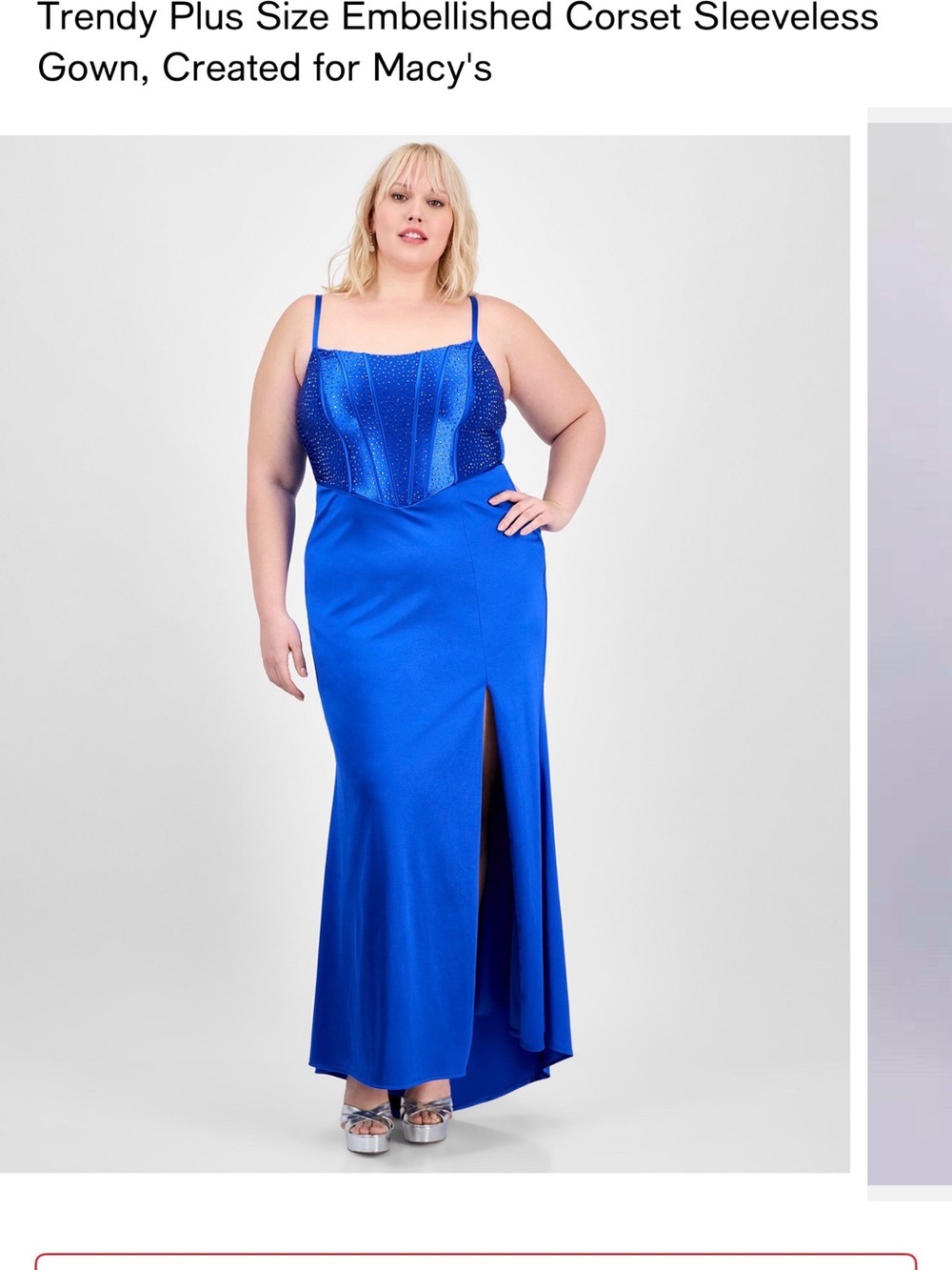 B Darlin Plus Size Royal Blue Embellished Corset Prom Gown